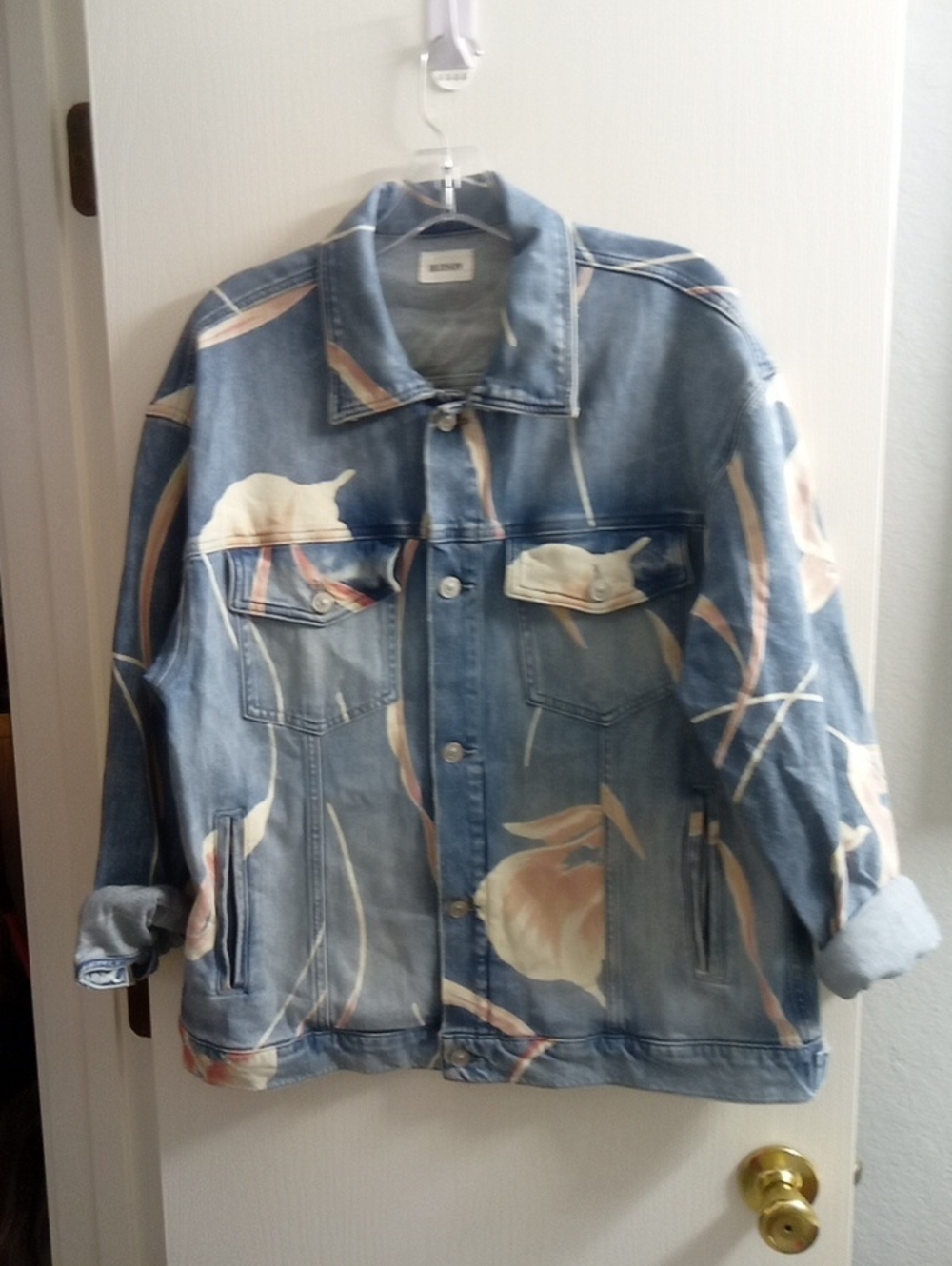 Hudson Jeans Light Blue Denim Jacket with Pale Peach Floral Print